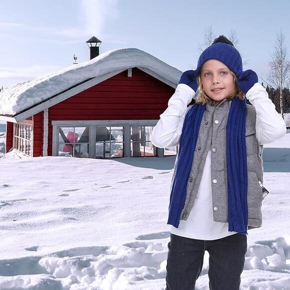 Boys 3 Item Polarwear Winter Kid-Set: Hat, scarf & Glove (Style: Blue1298) - Picture 3 of 5